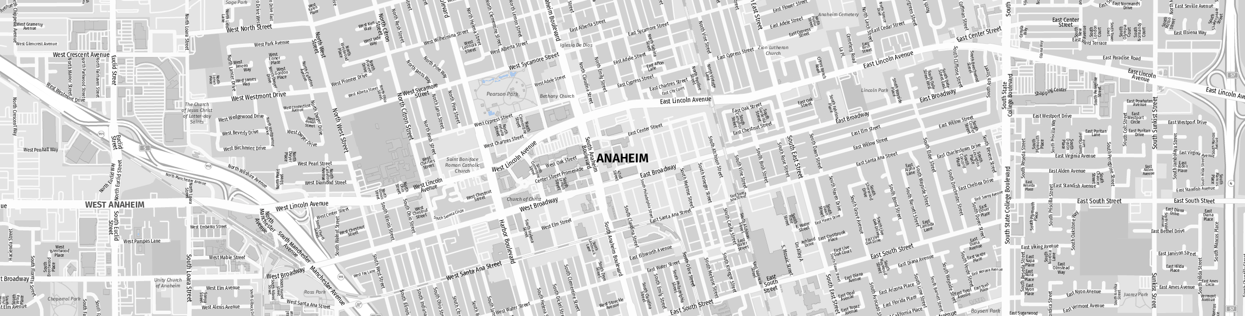 Stadtplan Anaheim zum Downloaden.