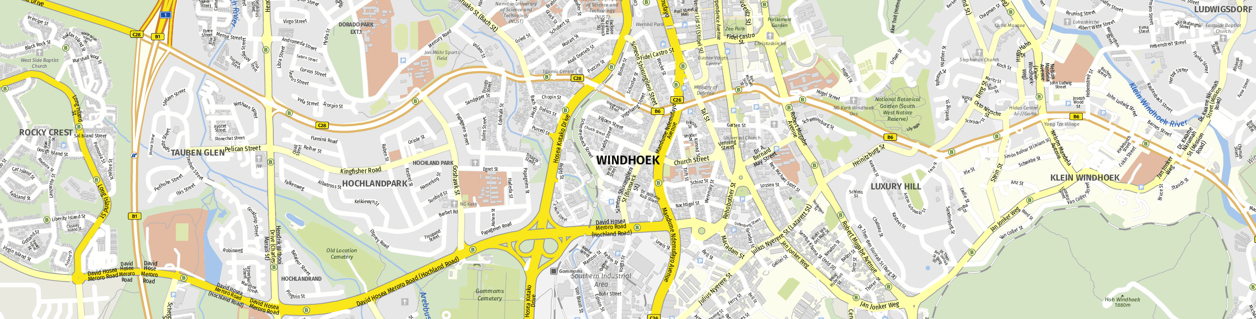 Stadtplan Windhoek zum Downloaden.