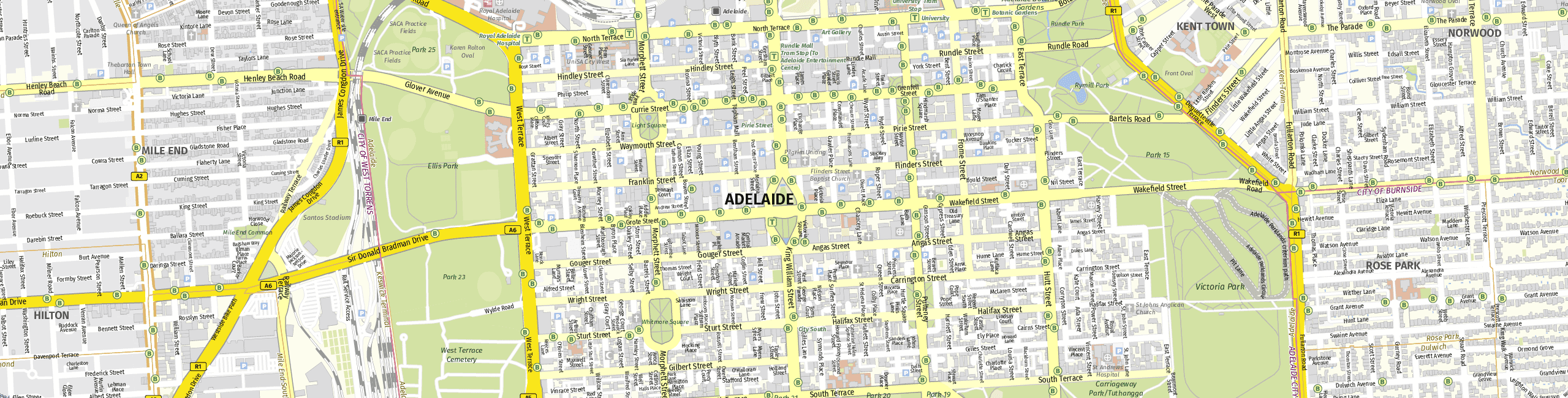 Stadtplan Adelaide zum Downloaden.