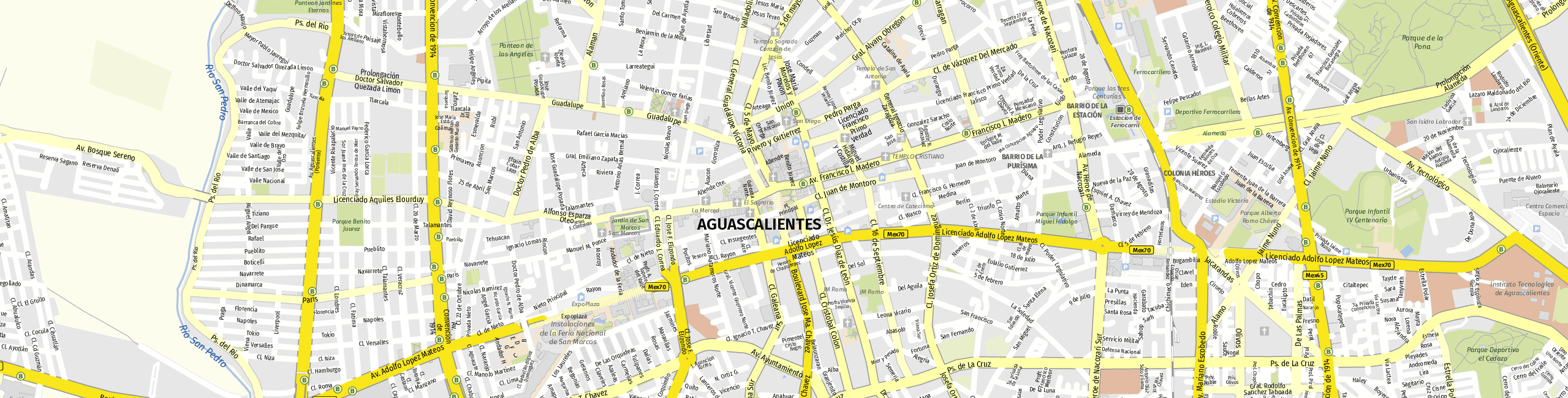 Stadtplan Aguascalientes zum Downloaden.