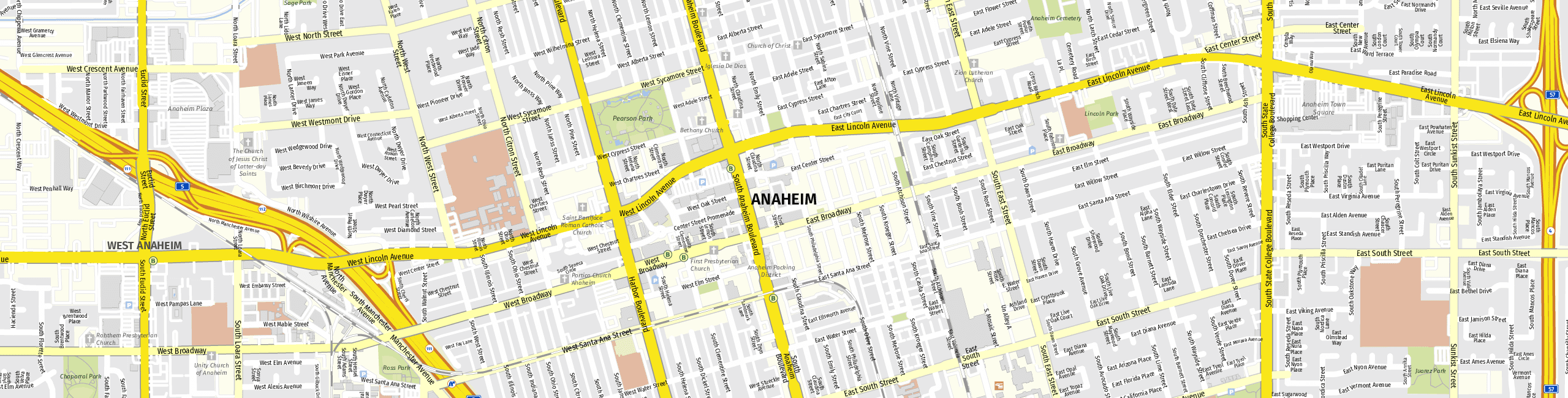 Stadtplan Anaheim zum Downloaden.