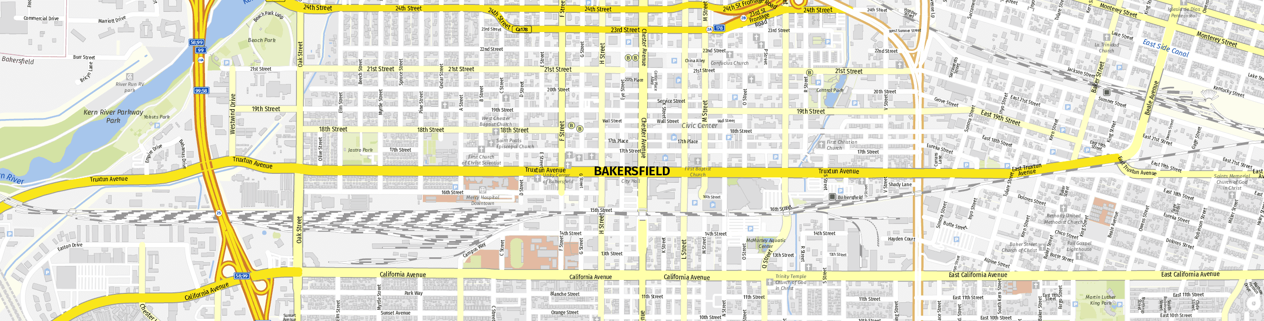 Stadtplan Bakersfield zum Downloaden.