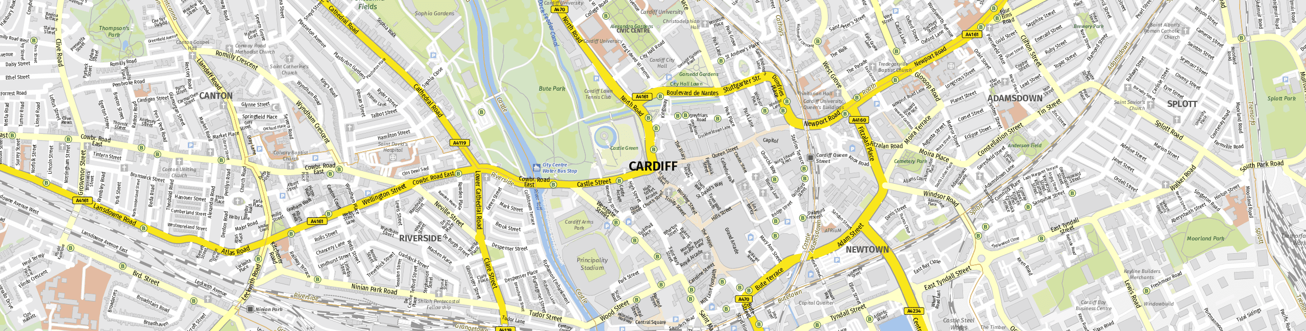Stadtplan Cardiff zum Downloaden.