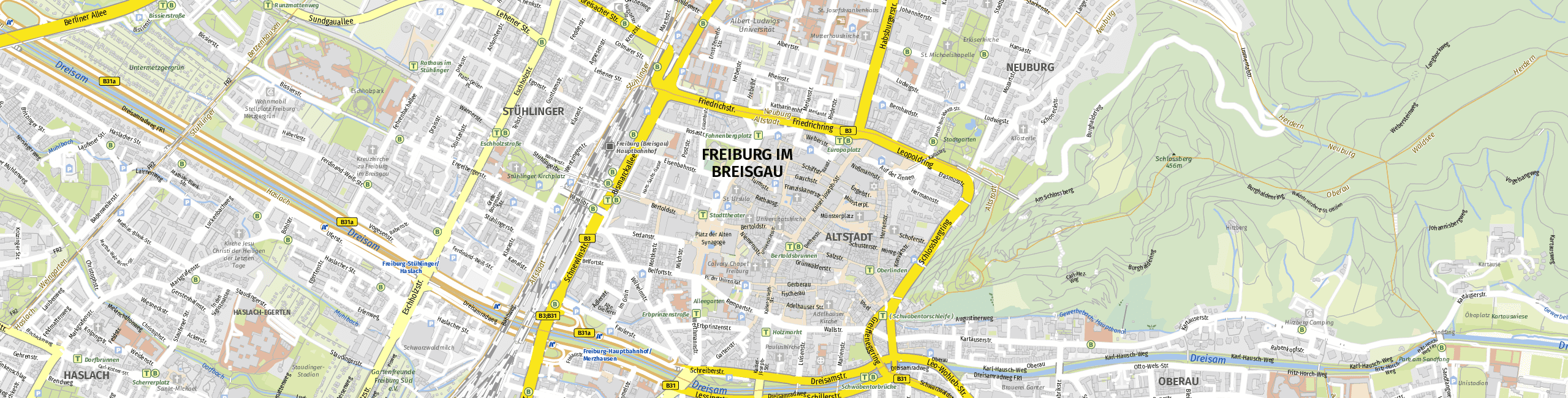 Stadtplan Freiburg im Breisgau zum Downloaden.
