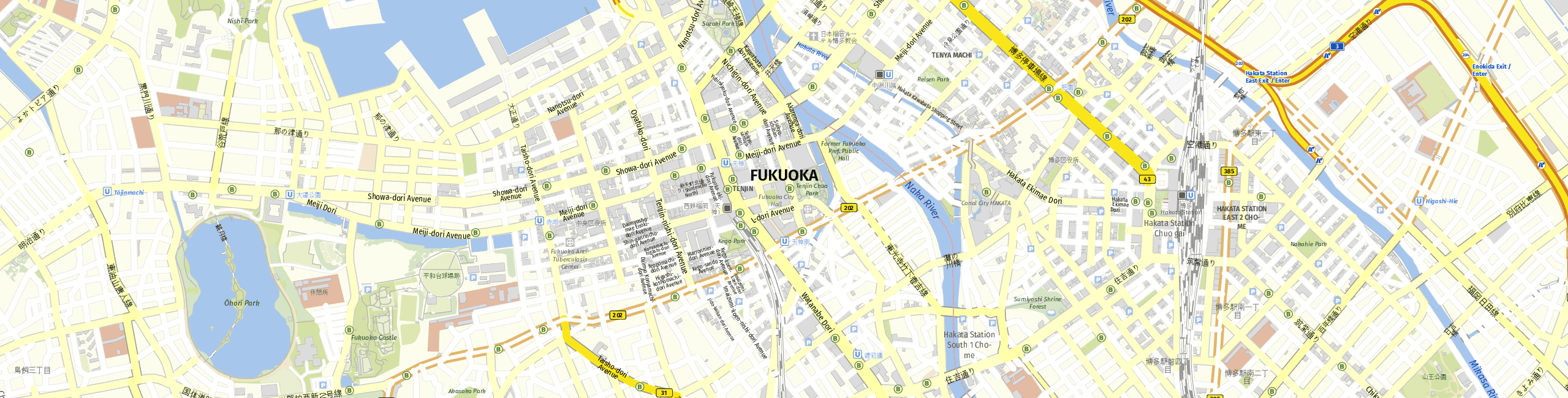 Stadtplan Fukuoka zum Downloaden.