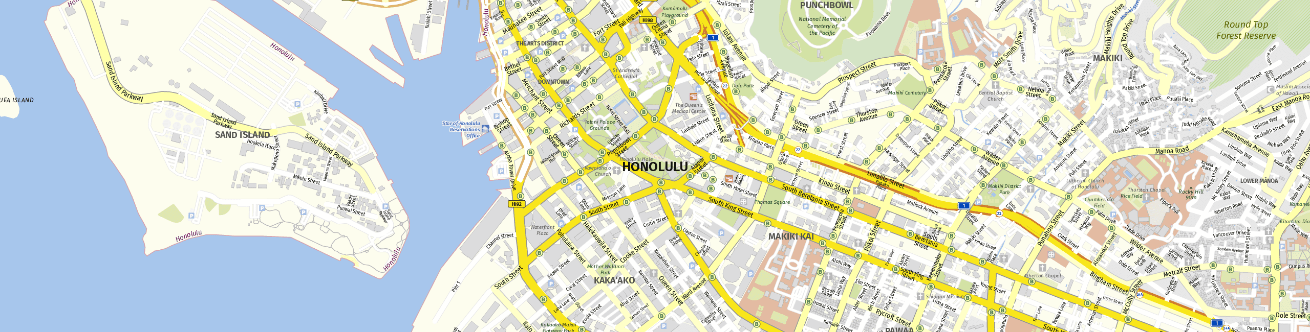 Stadtplan Honolulu zum Downloaden.