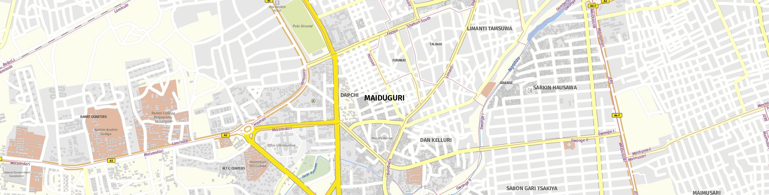 Stadtplan Maiduguri zum Downloaden.