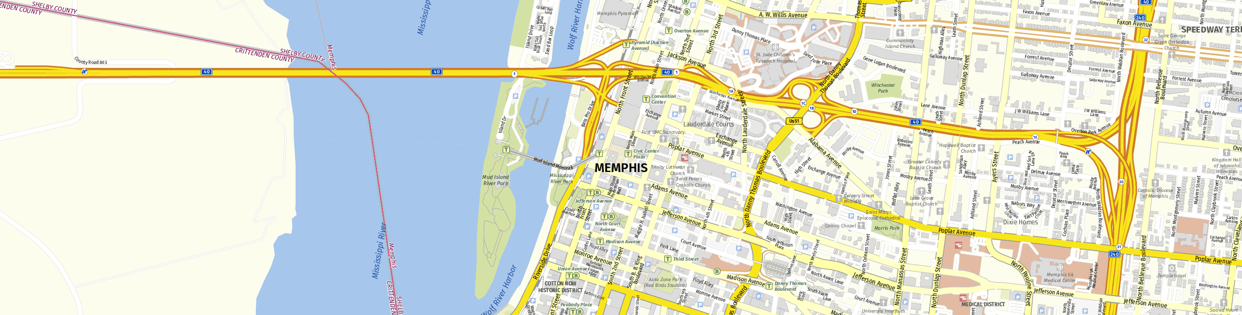 Stadtplan Memphis zum Downloaden.