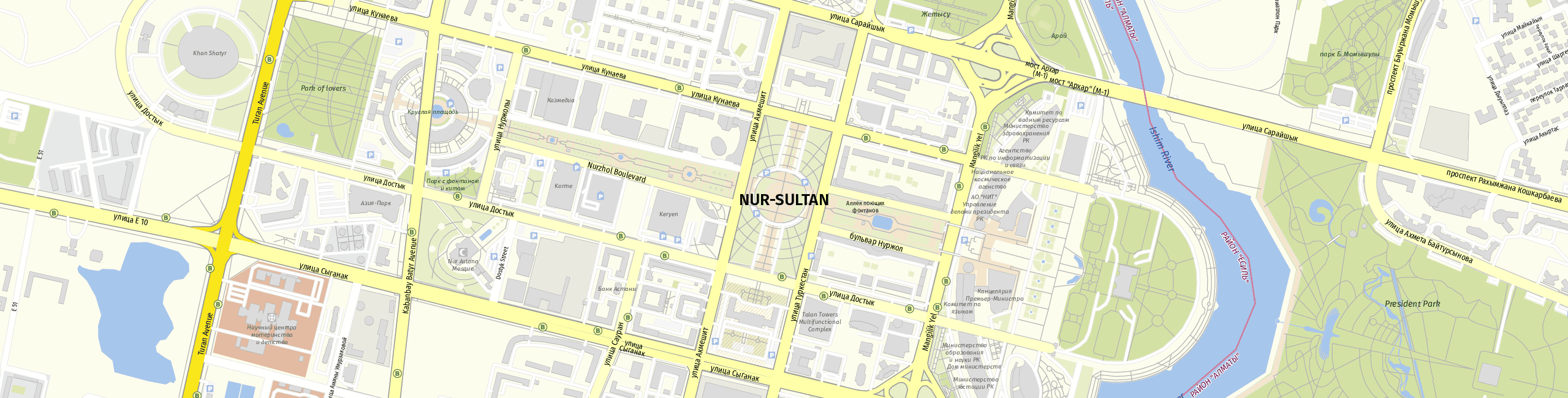 Stadtplan Nur-Sultan zum Downloaden.