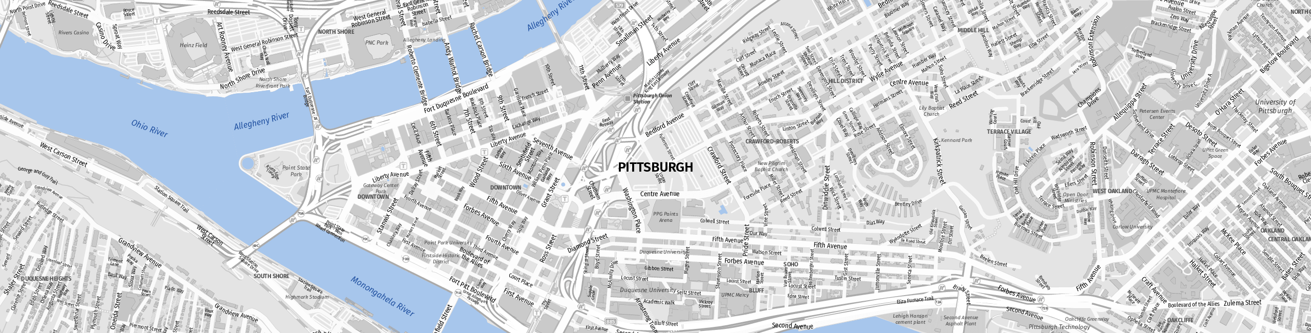 Stadtplan Pittsburgh zum Downloaden.