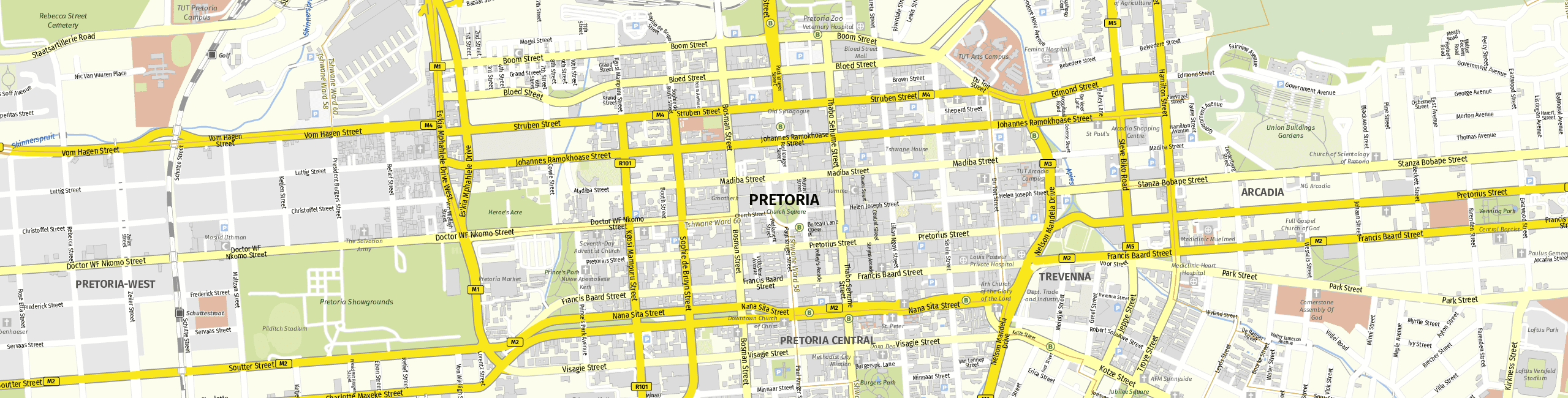 Stadtplan Pretoria zum Downloaden.