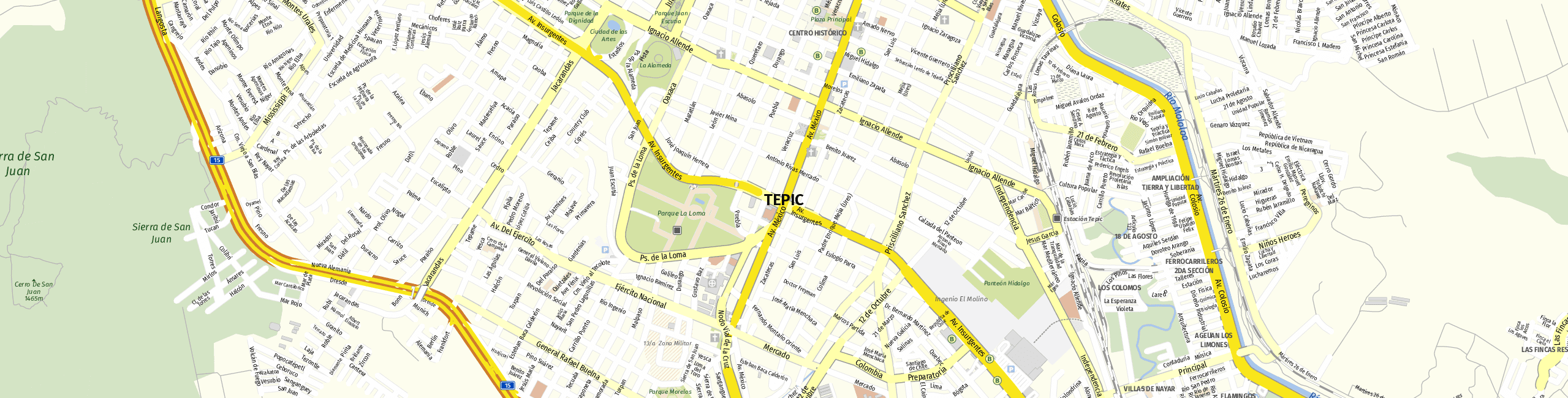 Stadtplan Tepic zum Downloaden.