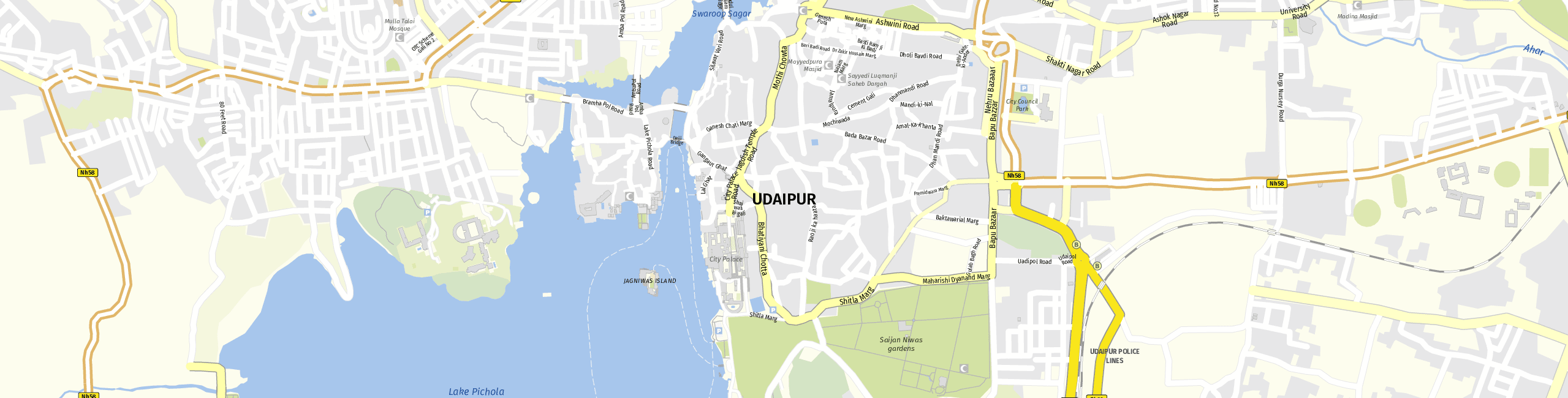 Stadtplan Udaipur zum Downloaden.